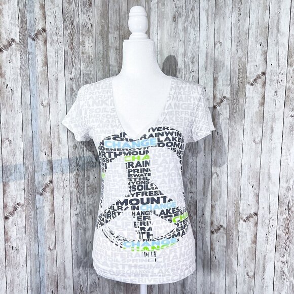 Lilu Short Sleeve Graphic Tee | White | V-Neck | Small | Women's | Peace Sign - Picture 1 of 8